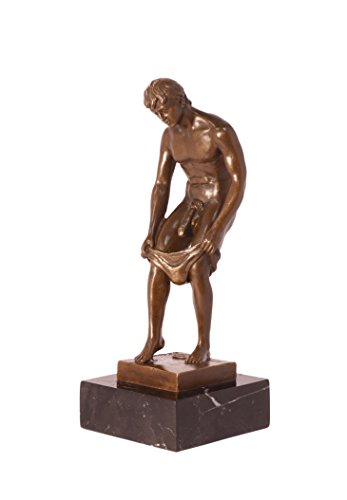 Decoratie Bronzefigur Skulptur Motiv: Mann entkleidet Sich/Akt auf Marmorsockel Bronze Höhe 23,7 cm