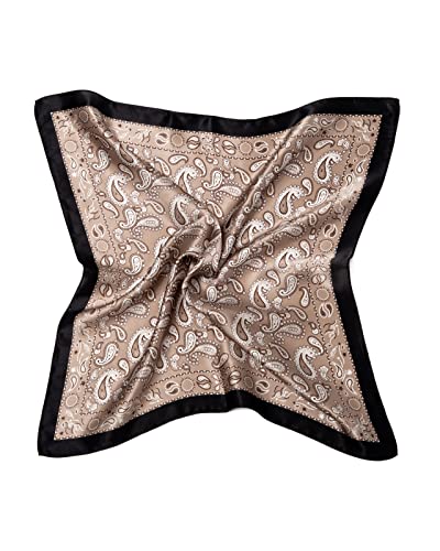 MayTree Seidentuch, buntes Halstuch für Damen aus 100% Maulbeer-Seide, quadratisch Paisley mit Rand 53x53 (Taupe)