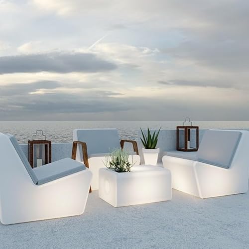 Moovere Outdoor-Sessel mit Armlehnen, Höhe 66 cm, Außen-/Innenbereich, weiß, aus Polyethylen, Kissen aus Kunstleder, 77 x 69 x 66 cm