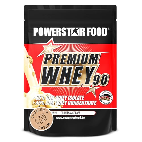 PREMIUM WHEY 90 | 90% Protein i.Tr. | 51% CFM Whey Isolat | Protein aus Weidenmilch | Nur 1% Kohlenhydrate | Ideal für Muskelaufbau & Abnehmen | 850g | Cookies and Cream