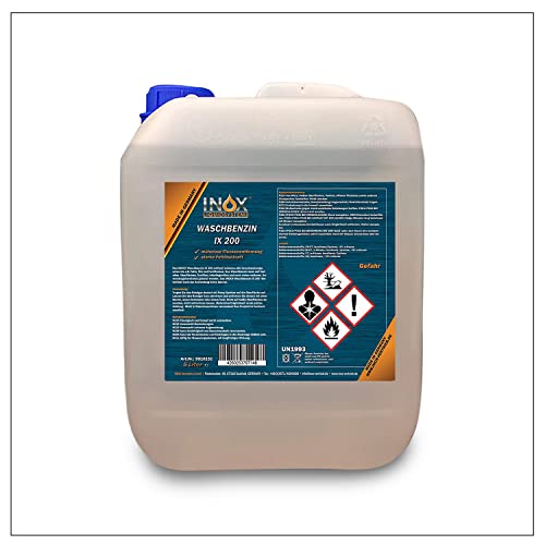 INOX® - IX 200 Waschbenzin 5L - Lösungsmittel für Fleckentfernung auf Textil, Kunststoff, Oberflächen & Arbeitsgeräten - Waschbenzin Reinigungsbenzin - Benzin Reiniger