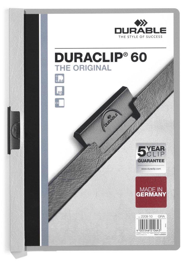 Durable Klemm-Mappe Duraclip Original 60 (für 1-60 Blatt A4), 25 Stück, grau, 220910