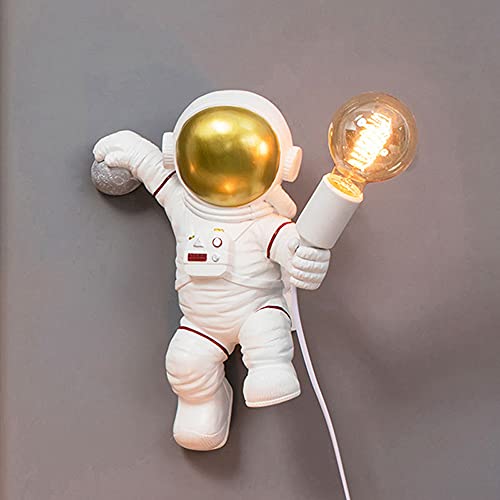 Modern Wandleuchte mit Stecker und Kabel, Kinder Wandlampe Kinderzimmer für Jungen Mädchen, Astronaut Nachtlicht E27 Wandbeleuchtung, Weiß