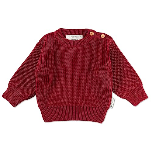 Hofbrucker Oversize Baby Strickpulli aus 100% Bio Baumwolle, Mitwachsender Pullover für Mädchen und Jungen mit edlen Holzknöpfen in Cranberry, 74/80