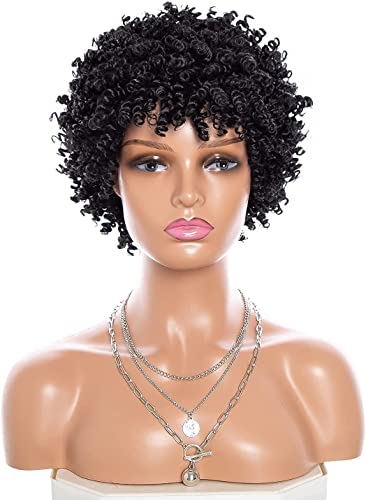 Afro-Perücke für schwarze Frauen, kurzes lockiges Haar, schwarze synthetische kurze natürliche Perücke, Cosplay-Party, täglicher Gebrauch