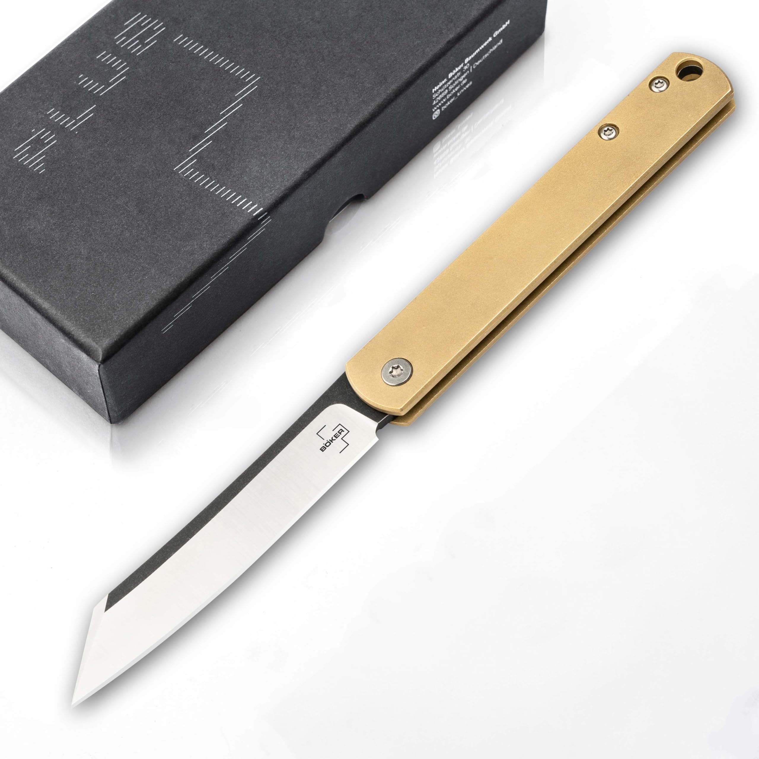Böker Plus® Zenshin Taschenmesser - Reverse Tanto Klappmesser im Higonokami Stil - Taschenmesser im Japan Design - EDC Vollmetal Messer in Geschenk-Box (Zenshin Messing)