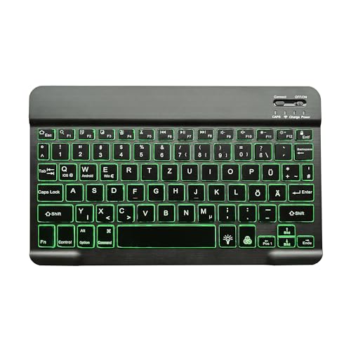 Lobwerk QWERTZ Bluetooth Tastatur mit Beleuchtung Keyboard kabellos USB für ALLE iOS Windows Android Tablets (Schwarz)