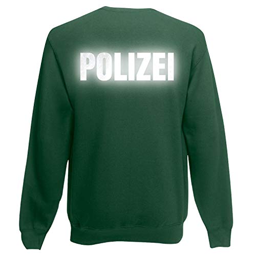 Shirt-Panda Herren Polizei Sweatshirt - Druck Brust & Rücken Reflex Dunkelgrün (Druck Reflex) L