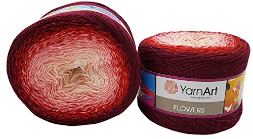 YarnArt Flowers 500 Gramm Bobbel Wolle Farbverlauf, 55% Baumwolle, Bobble Strickwolle Mehrfarbig (Bordeaux rosa weiß 269)