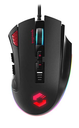 Speedlink TARIOS RGB Gaming Mouse - USB Maus mit RGB Beleuchtung für Büro/Home Office (12 programmierbare Tasten - mit dpi-Schalter bis zu 24000 dpi) für PC/Notebook/Laptop, schwarz