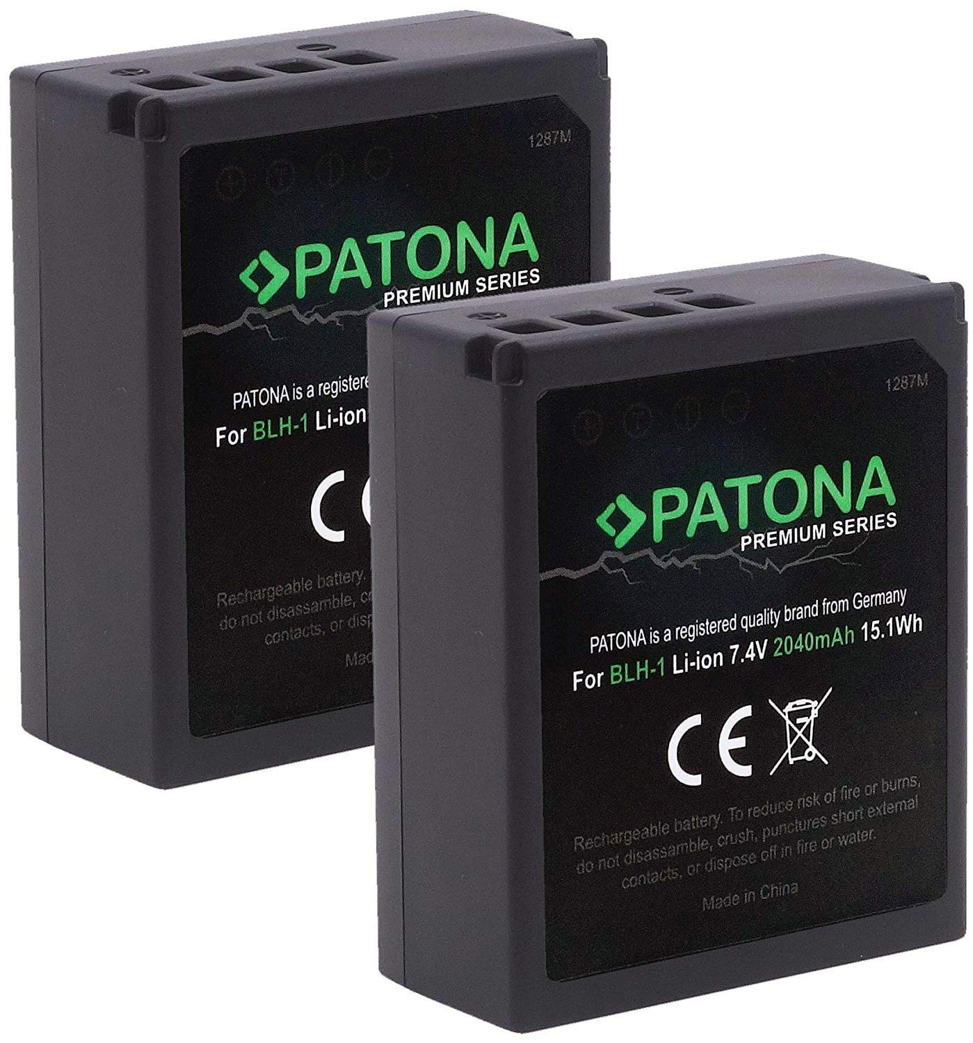 (Volldekodiert) PATONA Premium BLH-1 Kamera Akku 2X (echte 2040mAh) Kompatibel mit Olympus OM-D E-M1 Mark II III und OM-D E-M1X