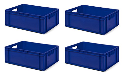 4 Stk. Transport-Stapelkasten TK621-0, blau, 600x400x210 mm (LxBxH), aus PP, Volumen: 40 Liter, Traglast: 50 kg, lebensmittelecht, made in Germany, Industriequalität