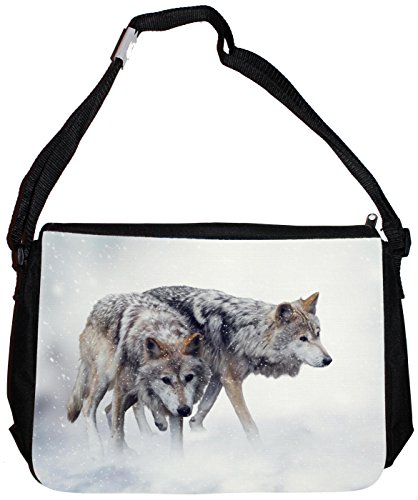 Merchandise for Fans Schultertasche - 38x28x8cm, 8,5 Liter, schwarz Motiv: Wolf/Grauwolf/Polarwolf/Europäischer Wolf - 01