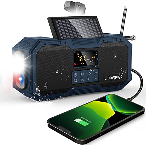 Notfall-Radio Spritzwassergeschützt Bluetooth-Lautsprecher Tragbares AM/FM Solar-Kurbelradio mit Taschenlampe LED-Leselampe Solar-Panel 4000mAh Powerbank Outdoor Camping Dynamo-Radio