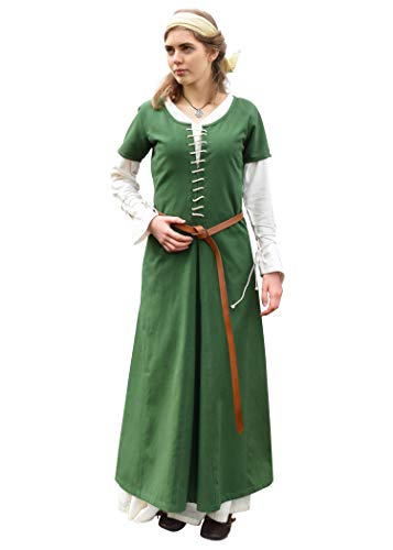 Battle-Merchant Mittelalter Kleid mit Schnürung für Damen Cotehardie AVA - Kurzarm - Baumwolle - Verkleidung - Wikinger - LARP - Kostüm, Grün, Gr. M