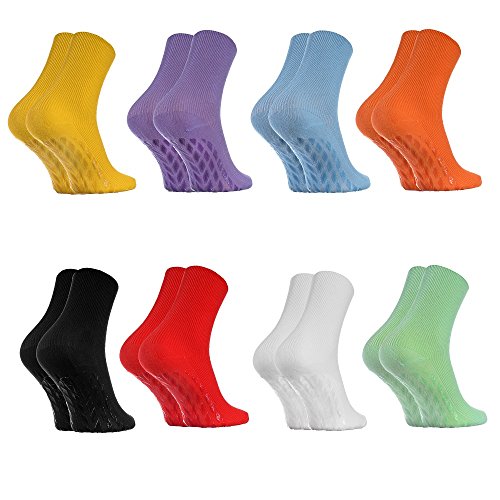 Rainbow Socks - Damen Herren Antirutsch Diabetiker Socken Ohne Gummibund ABS - 8 Paar - 8x Farben - Größen 36-38