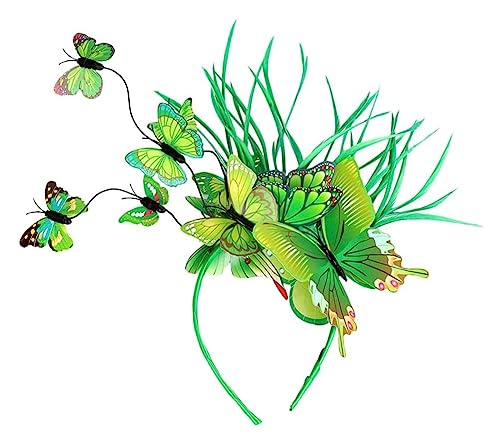 Schmetterlinge Stirnband Feder Fascinator Haarband Krone Teeparty Kopfschmuck Haarschmuck Accessoire Hochzeit Teeparty (Color : Green 1, Size : 1)