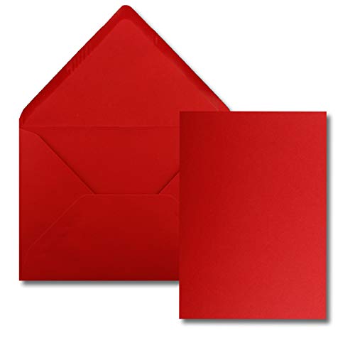 100 Stück Karte mit Umschlag Set - Einzel-Karten Din A5-14,8 x 21 cm rosenrot mit Brief-Umschlägen Din C5-15,4 x 22 cm rosenrot - Nassklebung