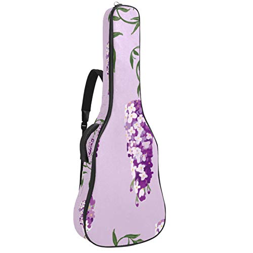 Gitarren-Gigbag, wasserdicht, Reißverschluss, weicher Gitarren-Rucksack, Bassgitarre, Akustik- und klassische Folk-Gitarre, lila Wasserfarben, Glyzinien-Blumen