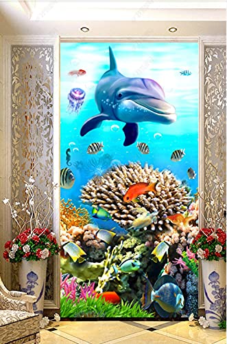 YANCONG Türtapete Selbstklebend Türposter Delphin Unterwasserwelt Fisch Tapete Türposter Selbstklebend Türtapete 95X215Cm