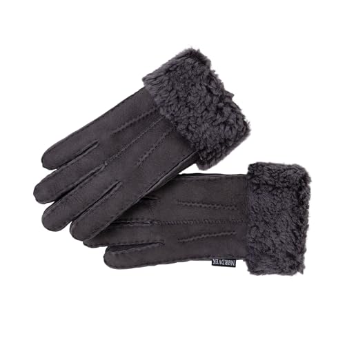 Nordvek Damen Schaffell-Handschuhe – Faltbare Manschette – Wildleder # 301-100, stone, 38