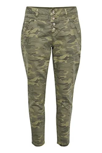 Cream Damen Crpenora Twill 7/8 Hose, Sea Green Printed Camouflage, 25W Taille Regular