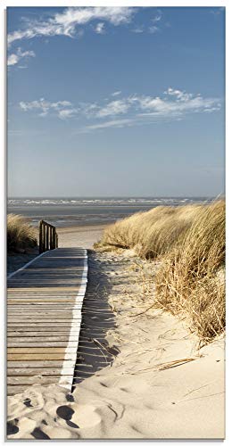 Artland Qualitätsbilder I Glasbilder Deko Glas Bilder 50x100 cm Landschaften Strand Foto Creme D8PV Nordseestrand auf Langeoog - Steg