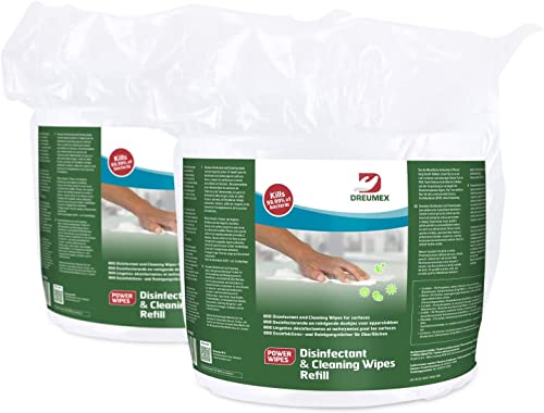 Dreumex Desinfizierende Reinigungstücher - 2 x 800 Nachfüllung Feuchttücher - Allzweckreiniger - für Oberflachen - Für den Einsatz im Fitnessstudios, Küche und Mehr - Tötet Bakterien & Viren