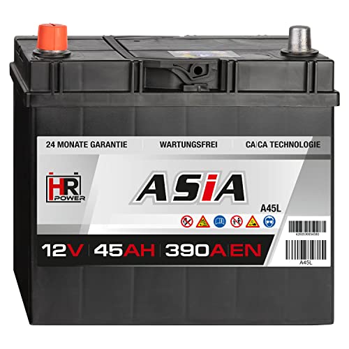 HR HiPower ASIA Autobatterie 12V 45Ah Japan Pluspol Links Starterbatterie ersetzt 35Ah 40Ah 50Ah
