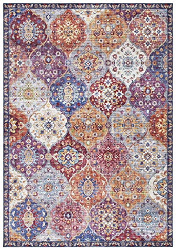 ELLE Decoration Kashmir Ghom Orientalischer Teppich - Kurzflor Vintage-Look Orientalisch Ornamente-Muster Klassischer Orientteppich für Wohnzimmer Esszimmer Flur oder Schlafzimmer Bunt, 160x230cm