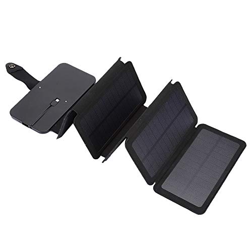 Yunseity Faltbares USB-Solarpanel, Tragbare Outdoor-Powerbank, mit 5 Sonnenkollektoren, Integriertem Micro-USB-Kabel, für Camping, Wandern, Picknick, Handy, Tablet Usw.(Schwarz)