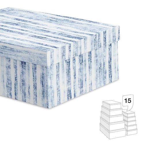Set mit 15 blauen gestreiften Boxen