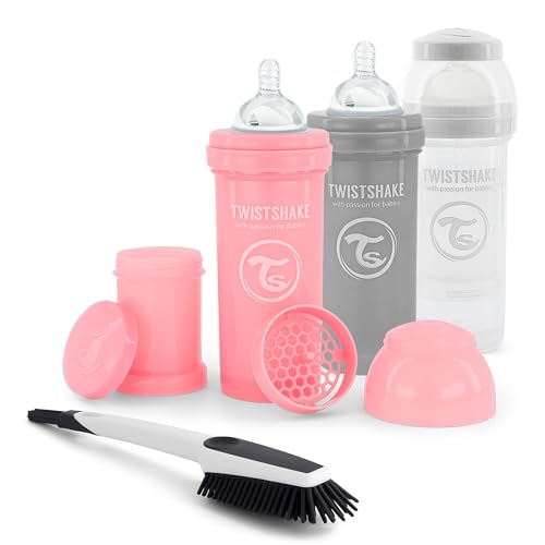 Twistshake Easy Choice Anti Kolik Babyflaschen Set, 4 st- 3x Neugeborene Anti Kolik Trinkflasche mit Trinksauger, 1x Flaschenbürste, ab 2 Monate, Mädchen
