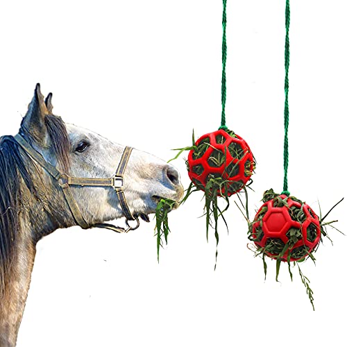 Besimple 2 Stück Pferde-Leckerli-Bälle Heu Feeder Spielzeug Ziegen-Futter-Ball hängende Fütterungs-Spielzeug für Pferde, Ziegen, Schafe, lindert Stress