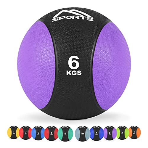 MSPORTS Medizinball 1 – 10 kg – Professionelle Studio-Qualität inkl. Übungsposter Gymnastikbälle (6 kg - Lila)