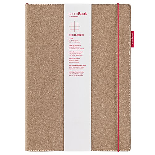 transotype senseBook RED RUBBER Design Notizbuch, large - ca. A4, kariert, weitere Varianten auswählbar, mit rotem Gummiband, edles Rinderleder