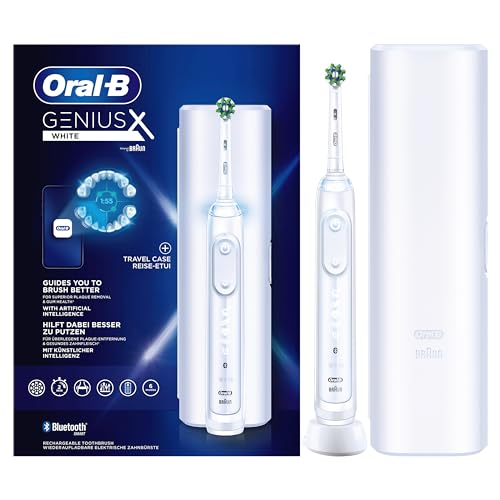 Oral-B Genius X Elektrische Zahnbürste/Electric Toothbrush mit künstlicher Intelligenz & Putztechnikerkennung, visuelle Andruckkontrolle, 6 Putzmodi inkl. Sensitiv, Timer, Reise-Etui, weiß