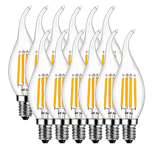 E14 LED Kerzenform, MENTA 12er Pack E14 Kerze LED Lampe, 4W ersetzt 40 Watt Kerze, 2700K Warmweiß, E14 Filament Fadenlampe, 220-240V AC, 400lm, 360° Abstrahlwinkel, nicht dimmbar, Klarglas