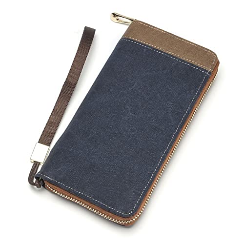 AQQWWER Herren Geldbörse Mens 'Canvas Reißverschluss Brieftasche Männer Clutch Handtasche Mode Kupplung Geldbörse (Color : Blue)