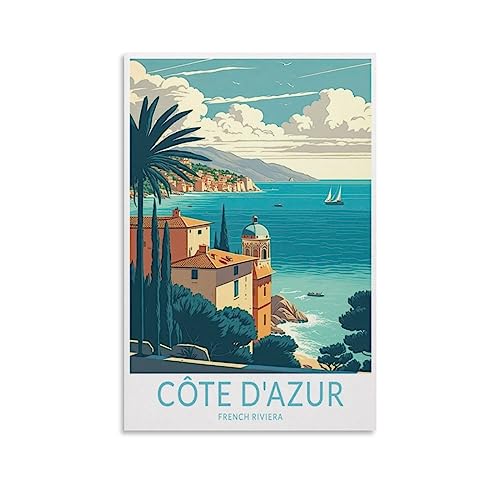 Cote D'azur Französische Riviera, Vintage-Reiseposter, 60 x 90 cm, Leinwanddruck für Wohnzimmer, Schlafzimmer, Wohnheim, Zuhause, Büro, Wanddekoration