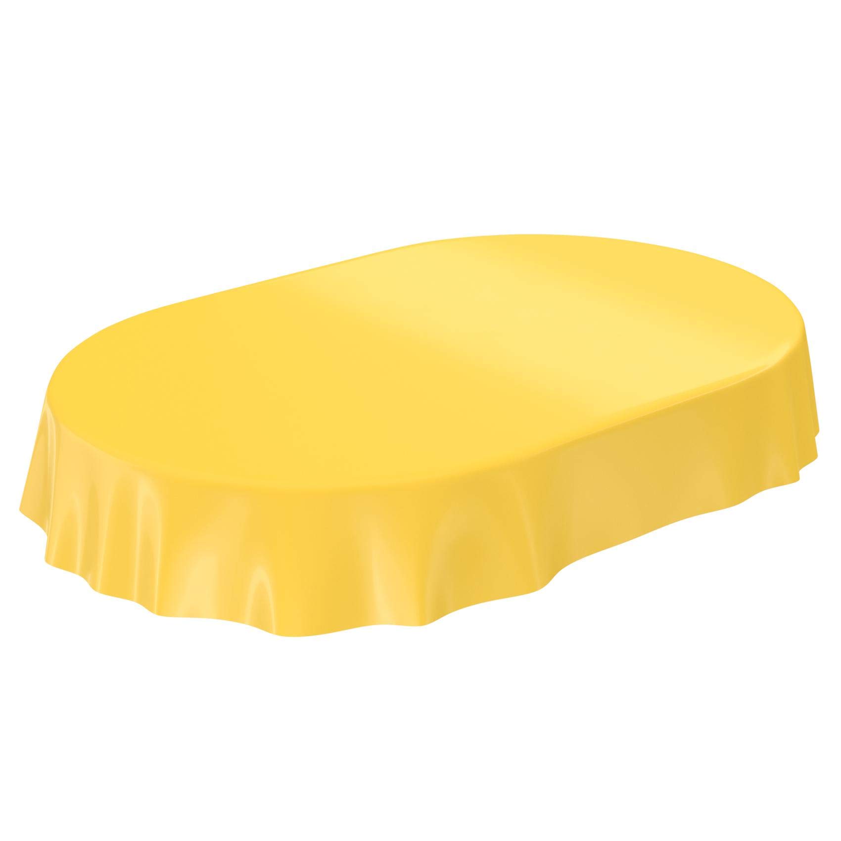 Wachstuchtischdecke Wachstuch abwaschbare Tischdecke Uni Glanz Einfarbig Gelb Eingefasst Oval 140 x 200cm