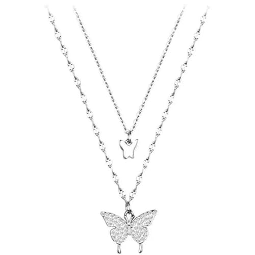 GURIDO Damen und SchmuckKlassische modische Doppelschicht-Schmetterlings-Halskette,   Kragenkette, leichte Luxus-Halskette mit kleinem Anhänger
