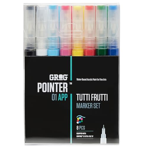 GROG Pointer 01 APP Tutti Frutti Marker Set, 0,7 mm Extra Feine Spitze, Packung mit 8 Stück