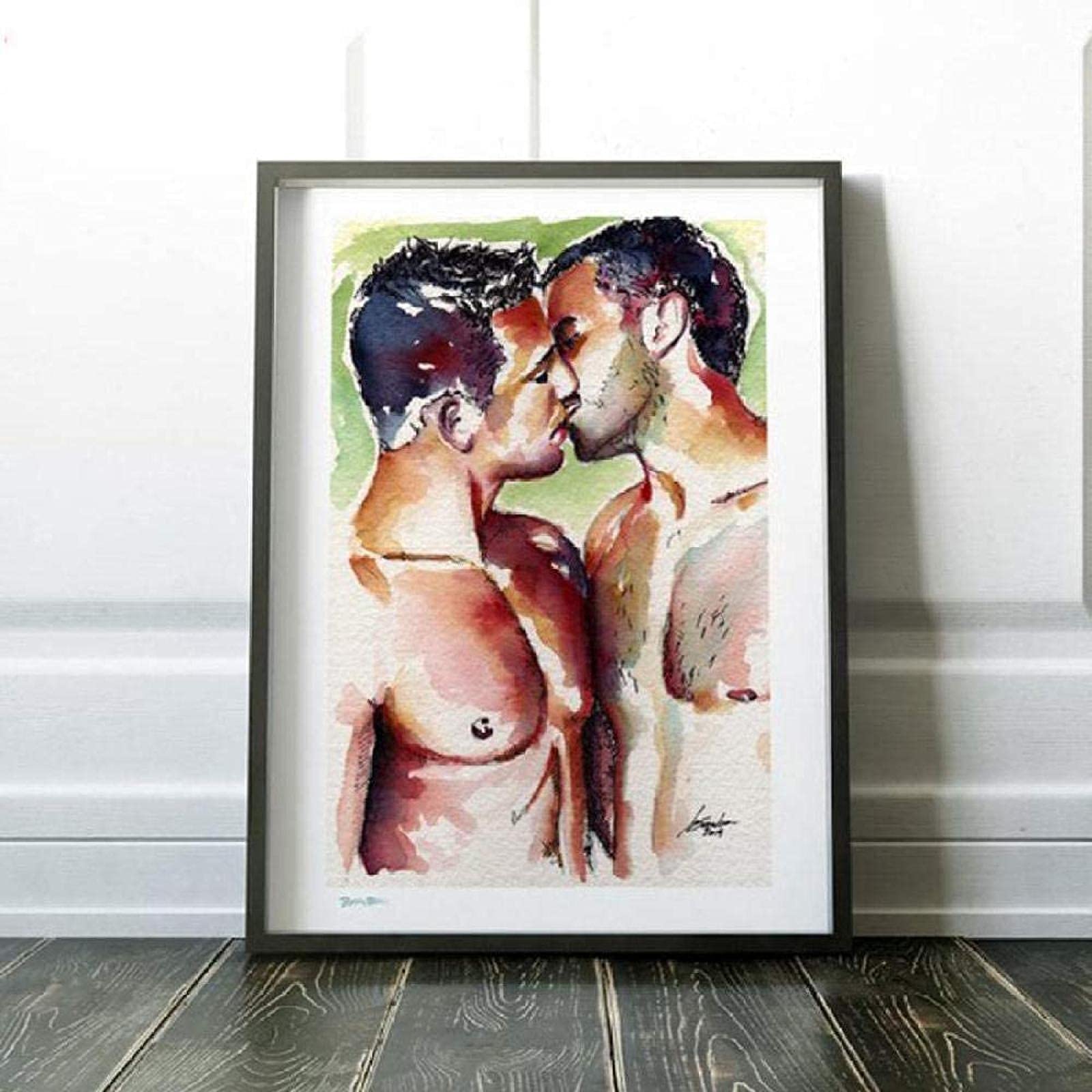 SXXRZA Drucke für Wände 70x90cm Kein Rahmen Gay Love Romantischer Kuss Poster Vintage Wandkunst Skandinavisches Ölgemälde Modernes Wohnzimmer Schlafzimmer Dekor