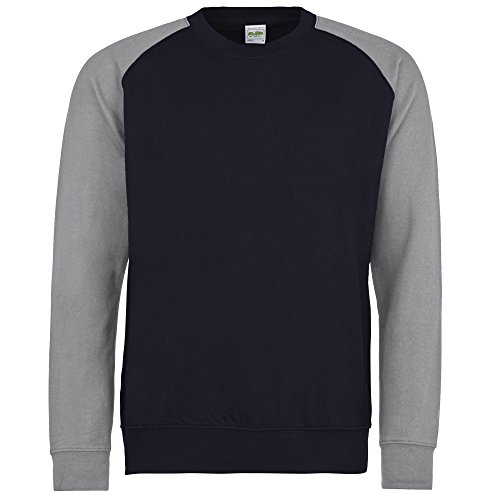 Awdis Herren Baseball Sweatshirt, zweifarbig (Large) (Marineblau/Grau meliert)