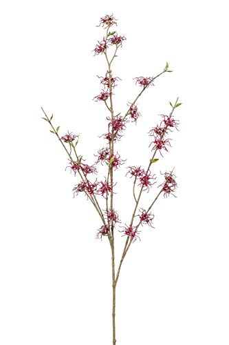 artplants.de Dekozweig Zaubernuss DOLEA mit Blüten, Burgunderrot, 120cm - Zaubernuss Textilzweig/Kunst Hamamelis Zweig/Kunstast
