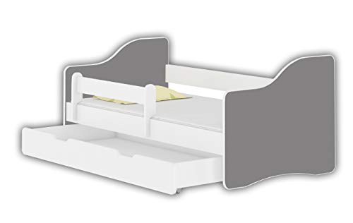 Jugendbett Kinderbett mit einer Schublade mit Rausfallschutz und Matratze Weiß ACMA HAPPY 140x70 160x80 180x80 (Grau, 160x80 cm + Schublade)