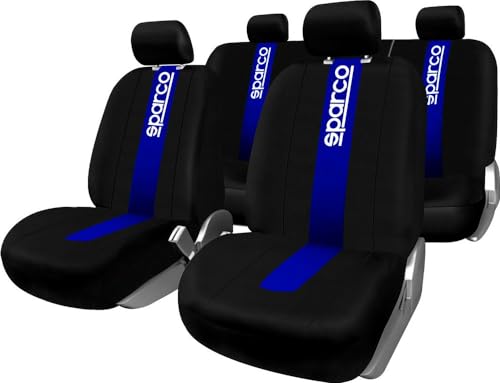 SPARCO SPC1011 Satz Abdeckungen für Autositze, schwarz und blau, Classic Modell, 11 Stück, Blue