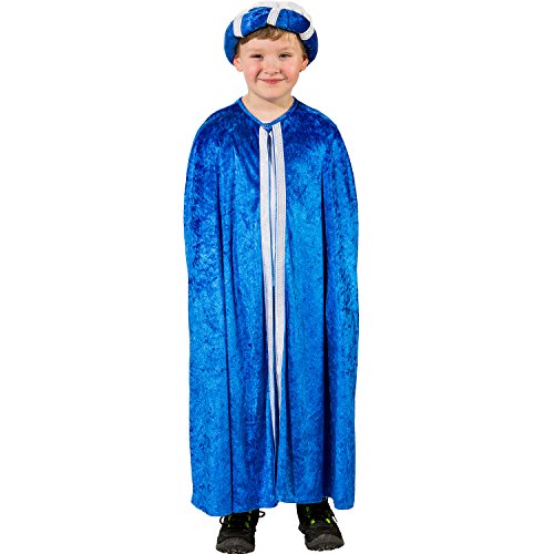 Kinder Kostüm Heilige Drei Könige Set Umhang mit Turban Krippenspiel Fasching Karneval (blau)
