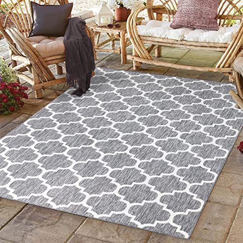 CC Teppich In-Outdoor Wetterfest - Grau-Weiß - 160x230cm -Modernes Design Raute Wetterfeste Balkonteppiche - Indoor Wohnzimmerteppich Küchenläufer Badteppich